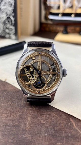 Скелетоны часы Победа механические СССР кастом: механизм, фото 4